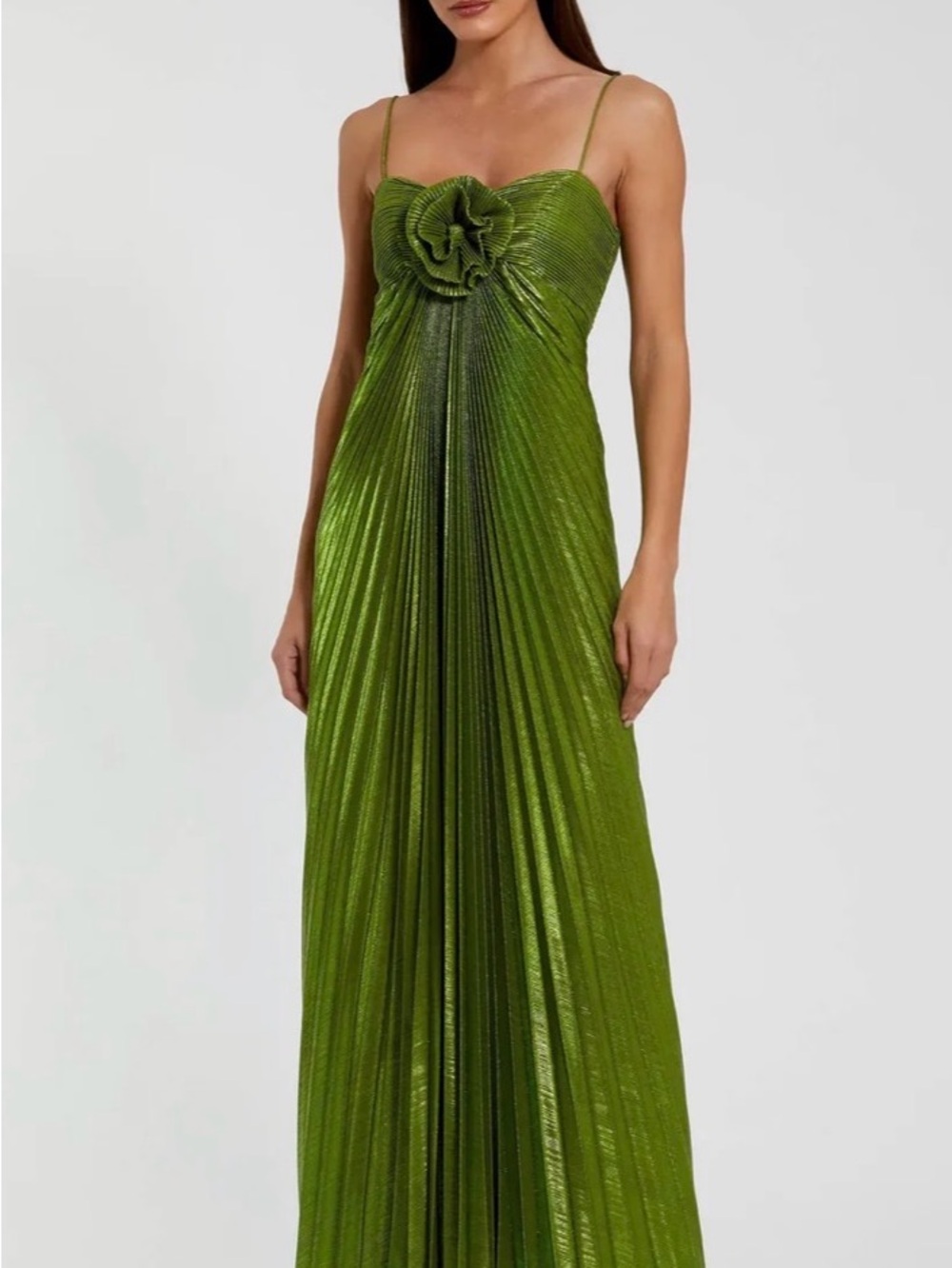 Mac Duggal Green Metallic Pleated Strapless Gown - Picture 2 of 2
